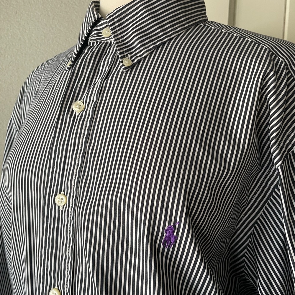 Ralph Lauren Black and White Classic Fit Striped Button-Down